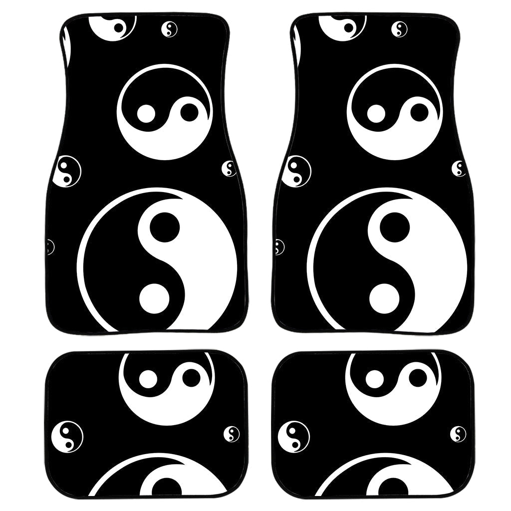 Black And White Yin Yang Pattern Print Front And Back Car Floor Mats, Front Car Mat