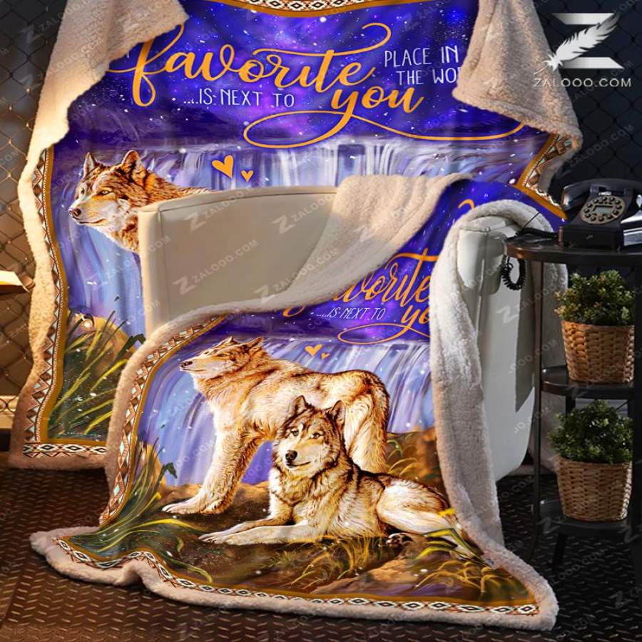 Zalooo – Custom Fleece Blanket – WOLF – Wedding Anniversary – My favorite place in all the world is next to you