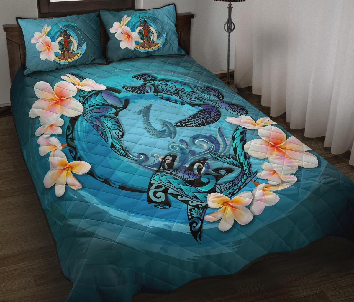 Vanuatu Polynesian Quilt Bed Set – Blue Plumeria Animal Tattoo