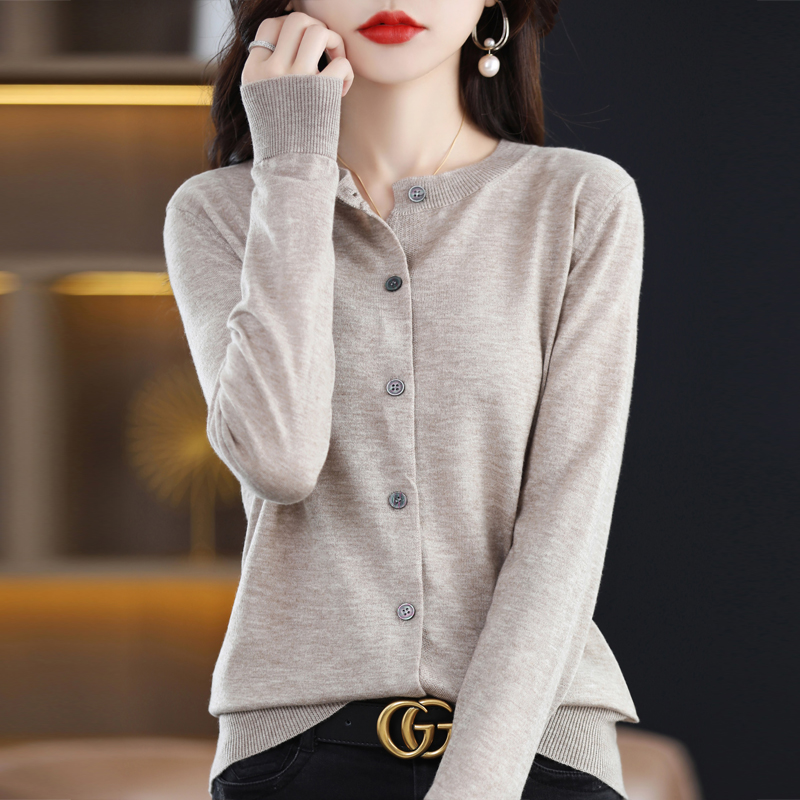 Wool Cardigan Women’s Sweater Knitted Jacket Spring Autumn 2022 New Round Neck Korean Version Long Sleeve Loose Short Outer Wear alx