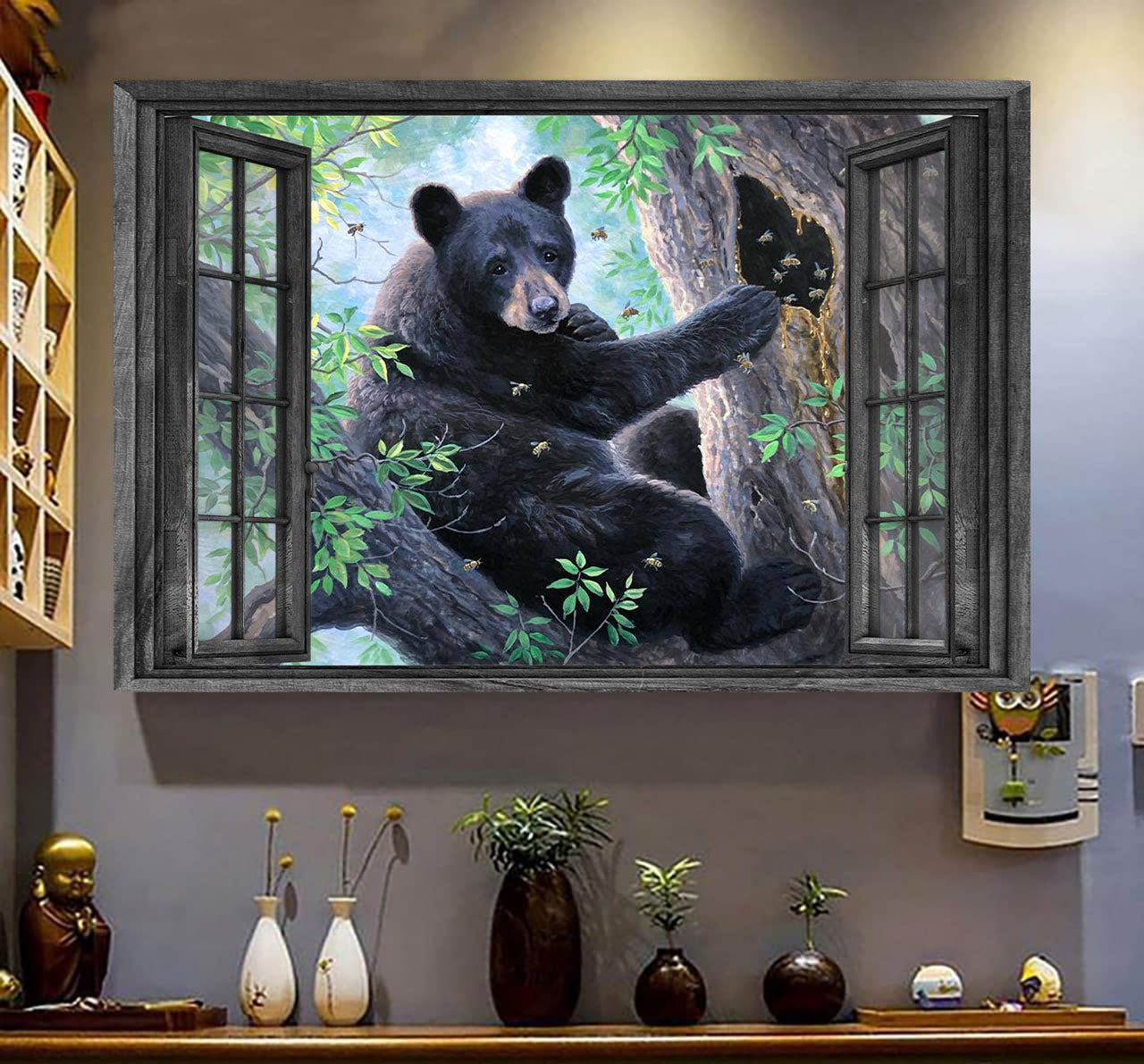 Bear 3D Wall Art Painting Art 3D Wild Animals Lover Bear Honey Home Decoration Gift Idea Mother Day