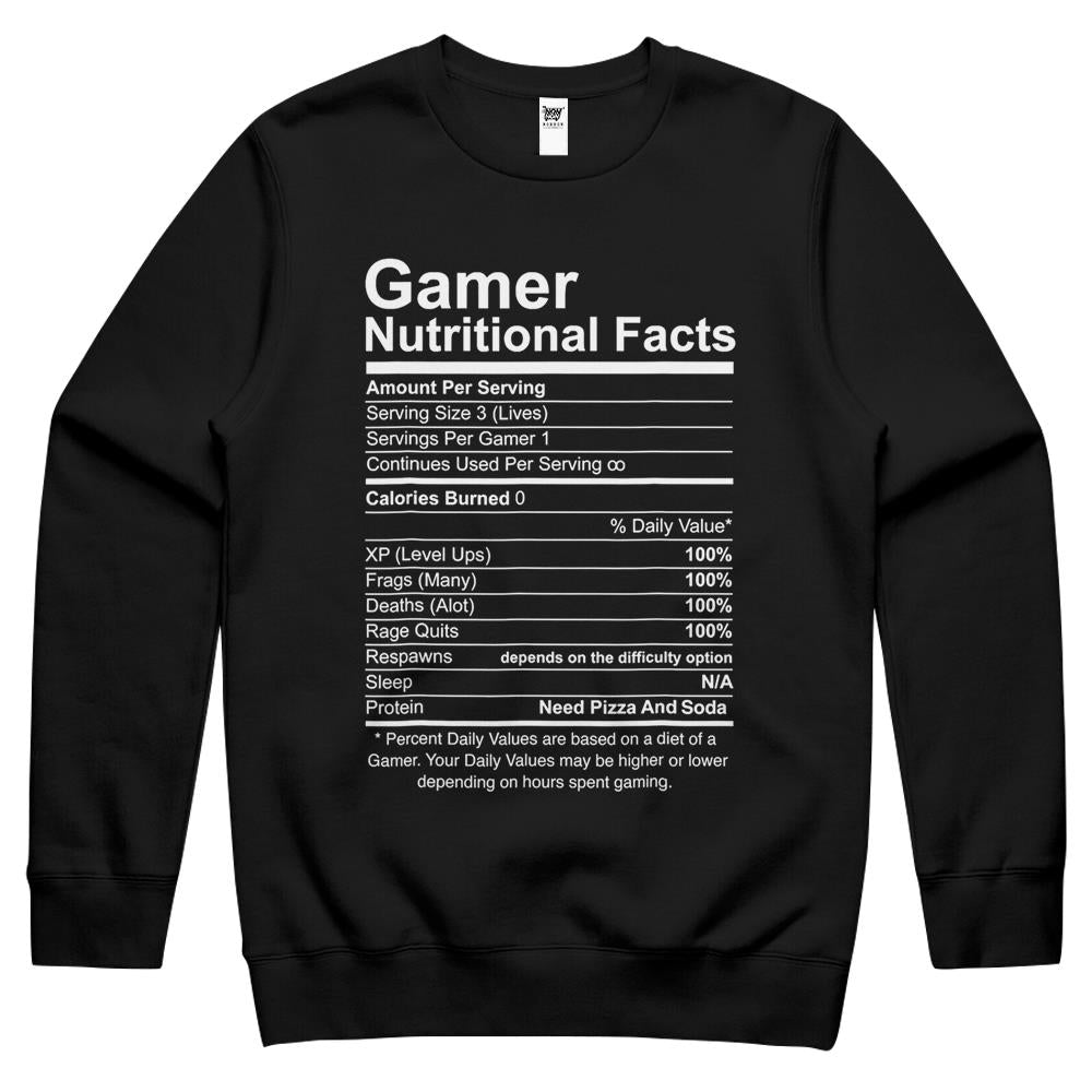 Nutritional Facts Shirt, Gamer Nutrition Facts Shirt, Gamer Nutritional Facts Cool Gamer Video Game Shirts Crewneck Sweatshirt