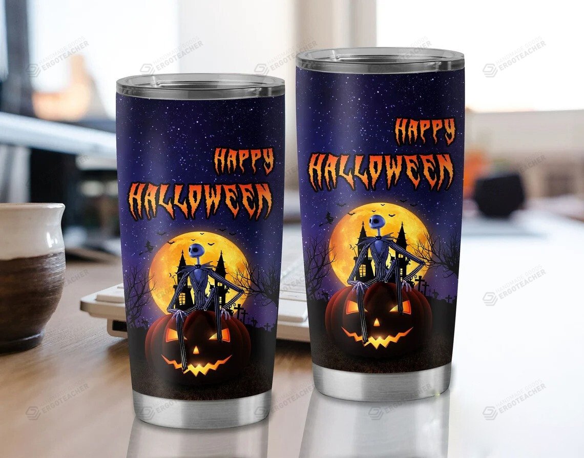 Happy Halloween Tumbler, Pumpkin Halloween Tumbler, The Nightmare Before Christmas Gifts, Jack Skellington Tumbler, Horror Movie Gift