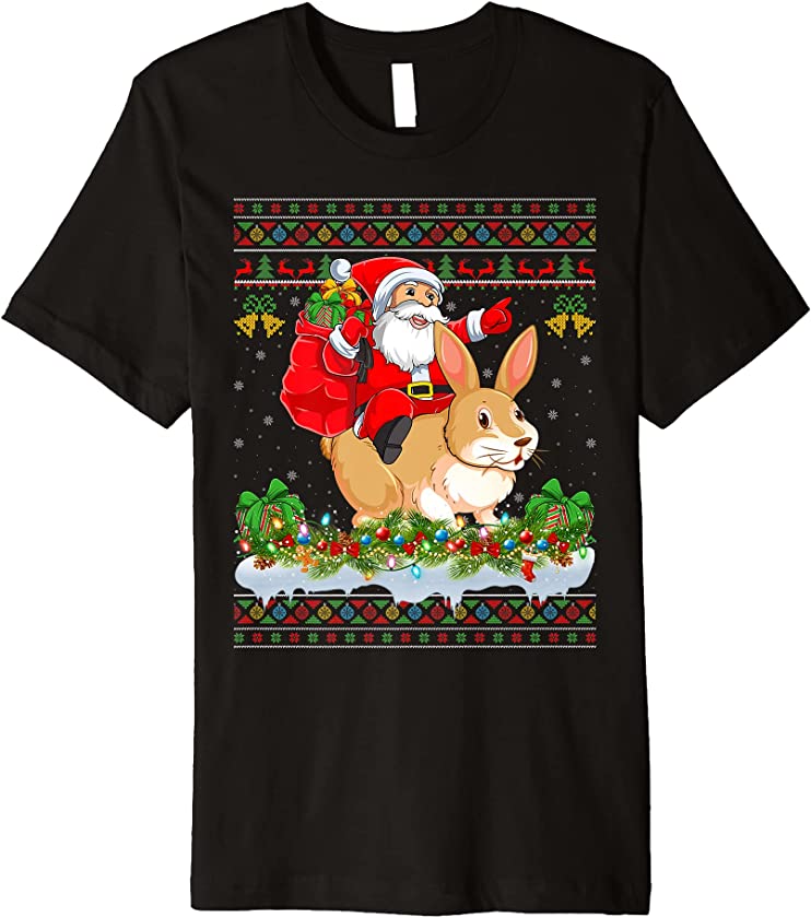 Rabbit Xmas Pajamas Ugly Santa Riding Rabbit Christmas Premium T-Shirt