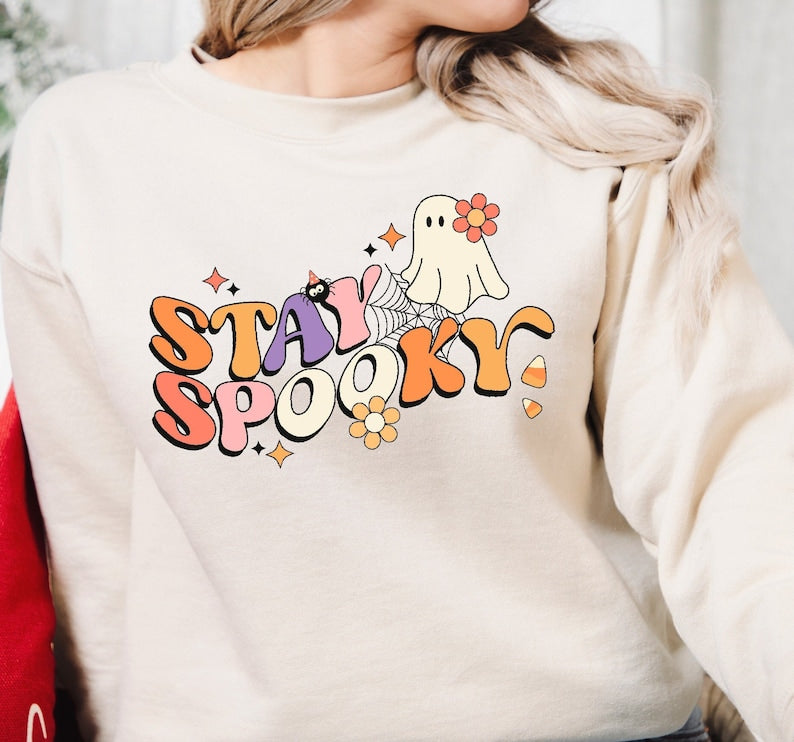 Stay Spooky Sweatshirt, Halloween Sweatshirt , Halloween Gift Sweatshirt Crewneck Sweatshirt All Over Print Sweatshirt For Women Sweatshirt For Men