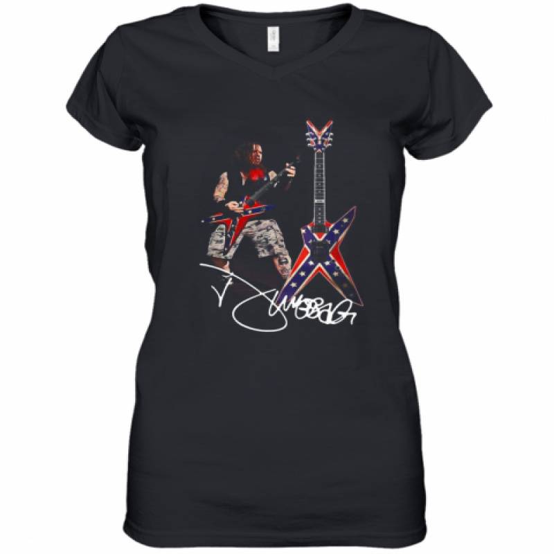 Dimebag Darrell Costume Playing Guitar Signatures Women's V-Neck T-Shirt