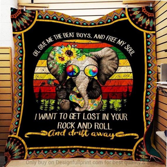 Hippie Elephant Give Me Beat Boys And Free My Soul Quilt Throw Blanket Ch