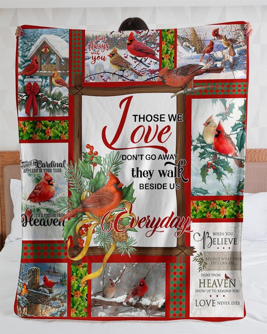 Personalized Those We Love Don’T Go Away Cardinal Bird| Sherpa Woven Blankets| Christmas Gift Ideas