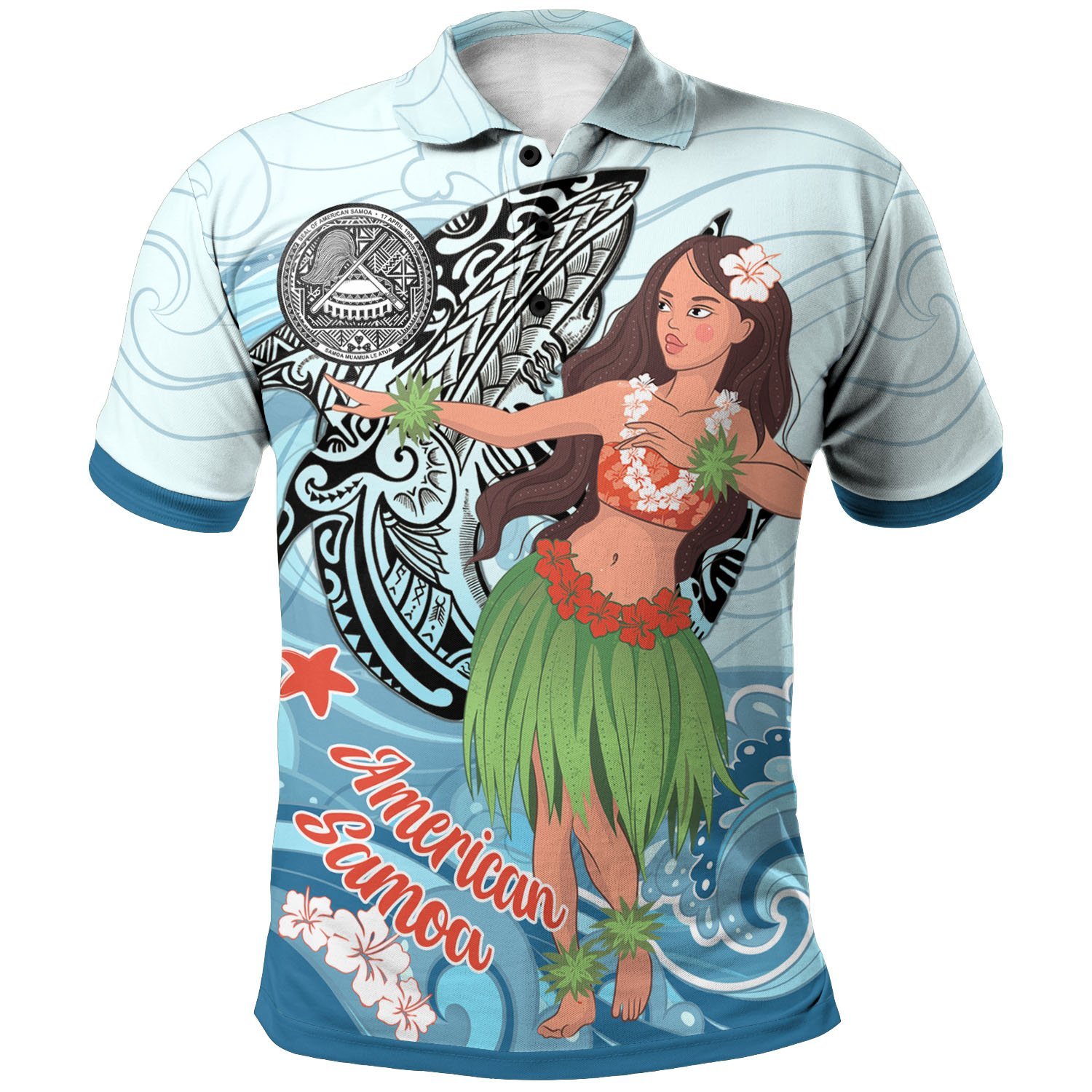 American Samoa Polo Shirt – Polynesian Girls With Shark – BN01