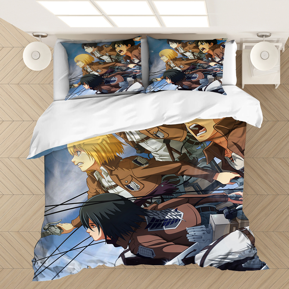 Anime Attack On Titan Printed Bedding Set Wings Of Liberty Duvet Cover Pillowcase Bedclothes Bed For Teens Home Decor