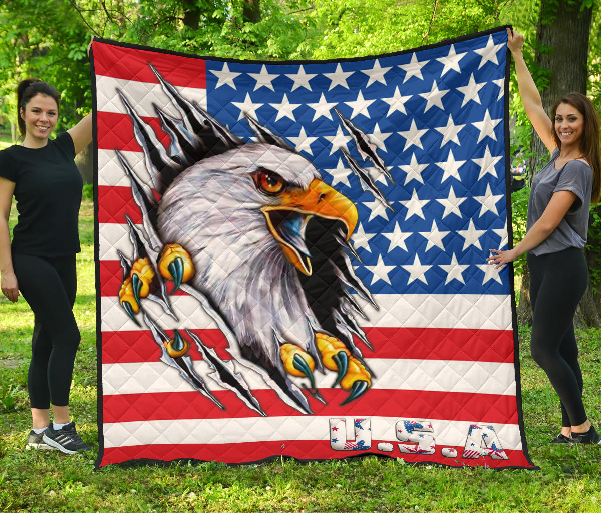 Us Independence Day Bald Eagle Breaking Though Claw Scratch Premium Quilt Blanket