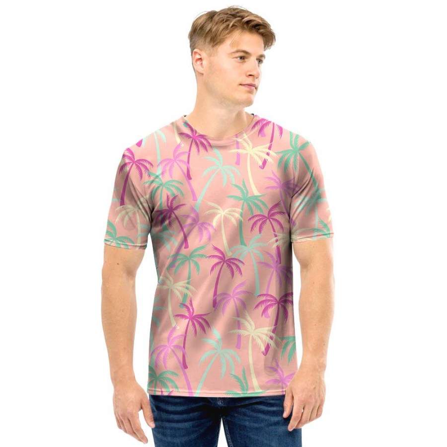 Pink Palm Tree Hawaii Print Men T Shirt Ha38914