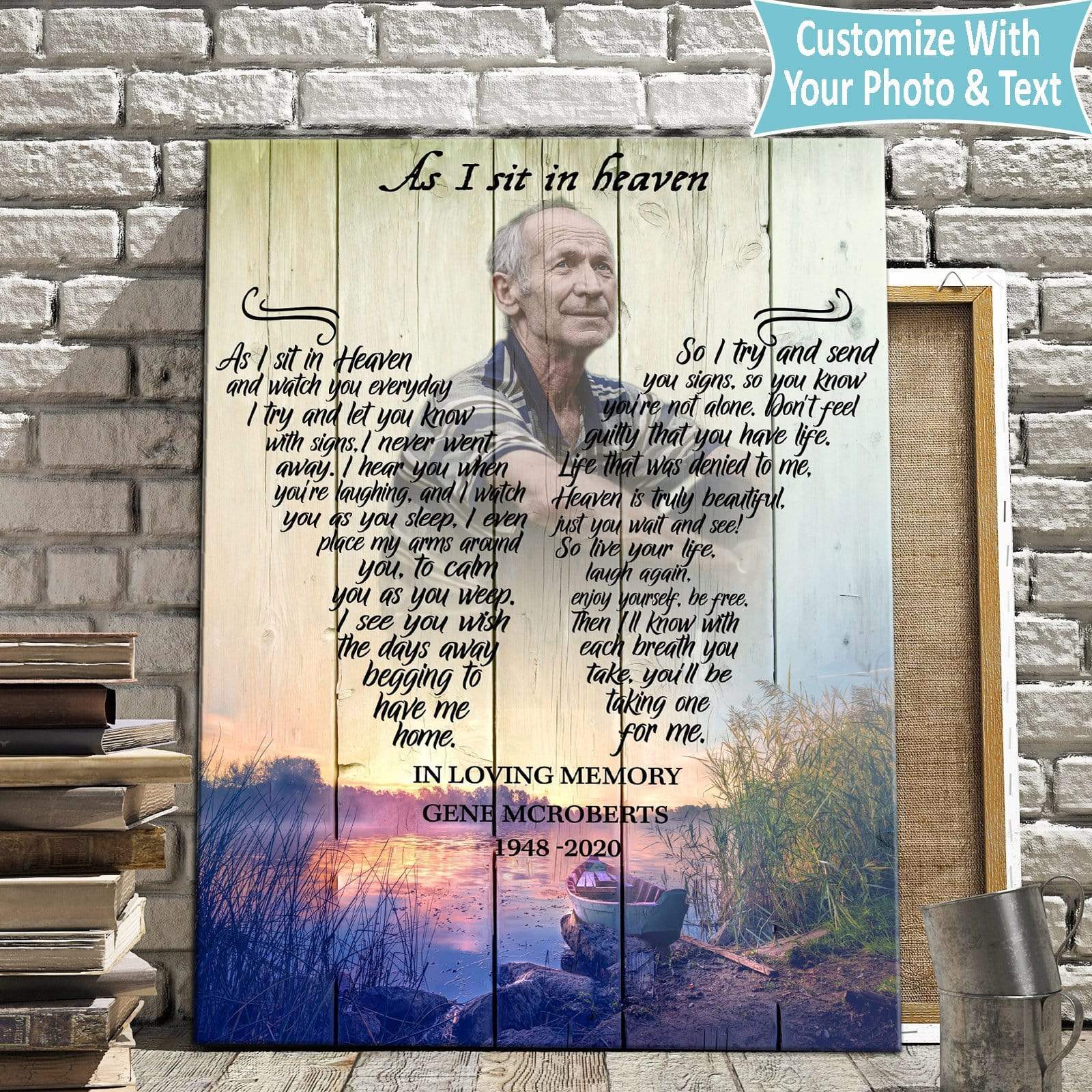 As I Sit In Heaven Memorial Sunset, Personalized Photo Memorial Poster Canvas, Gift For Family Gift for Remembrance Home Decor Wall Art Visual Art