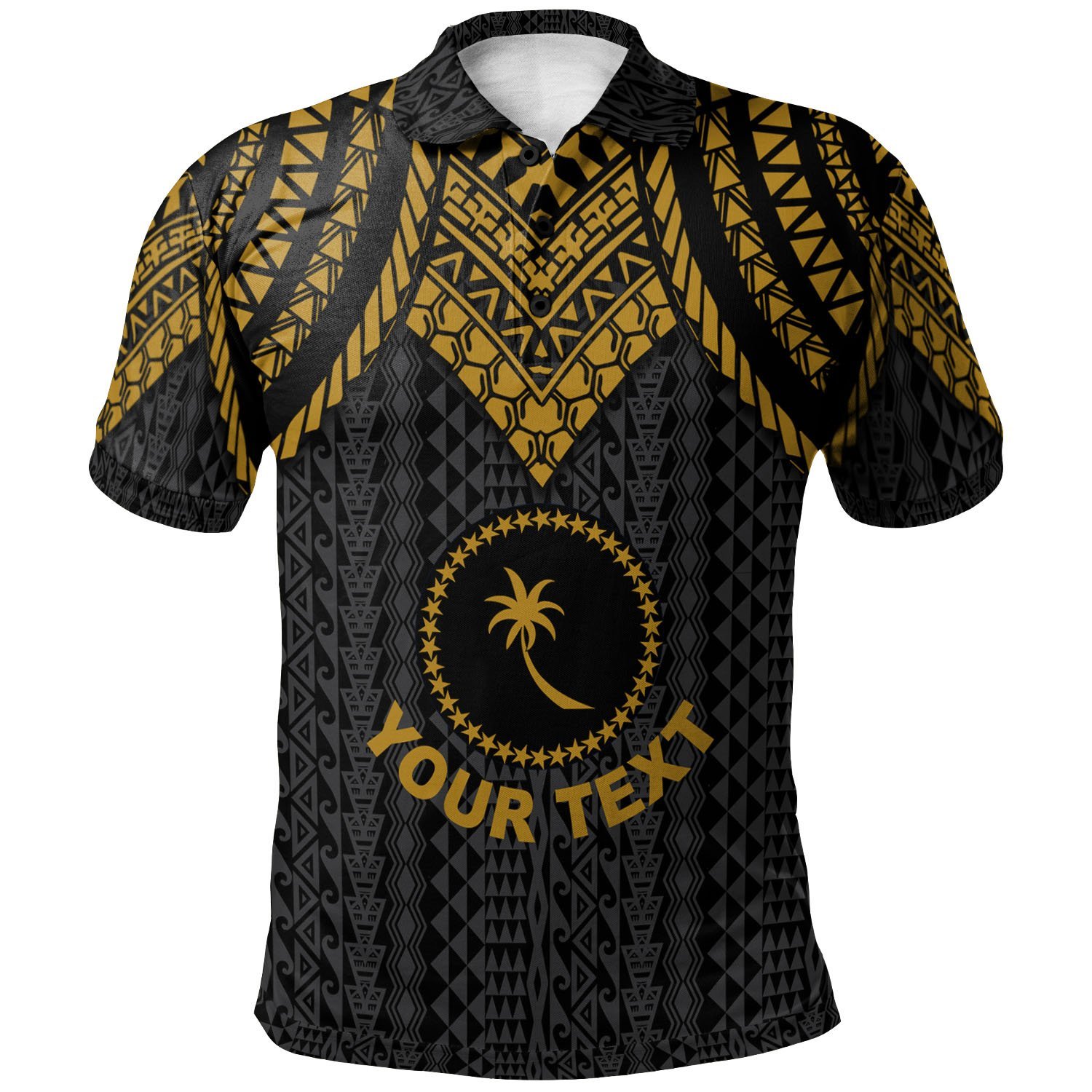 Chuuk Custom Personalised Polo Shirt – Polynesian Armor Style Gold – BN39