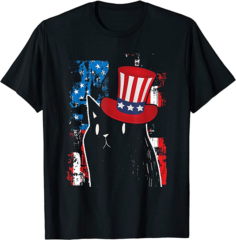 Black Cat USA Flag Patriotic Kitten American Patriot Pet T-Shirt