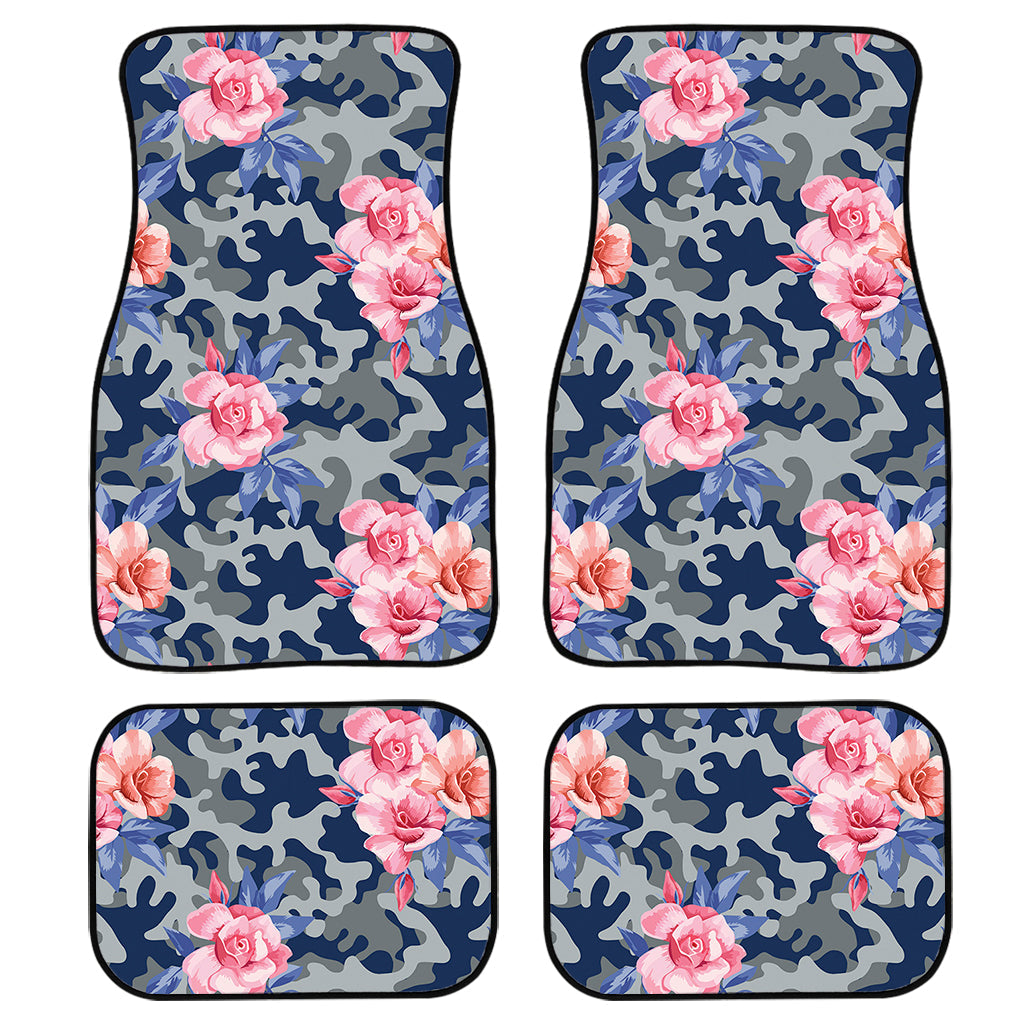 Pink Rose Flower Camouflage Print Front And Back Car Floor Mats, Front Car Mat