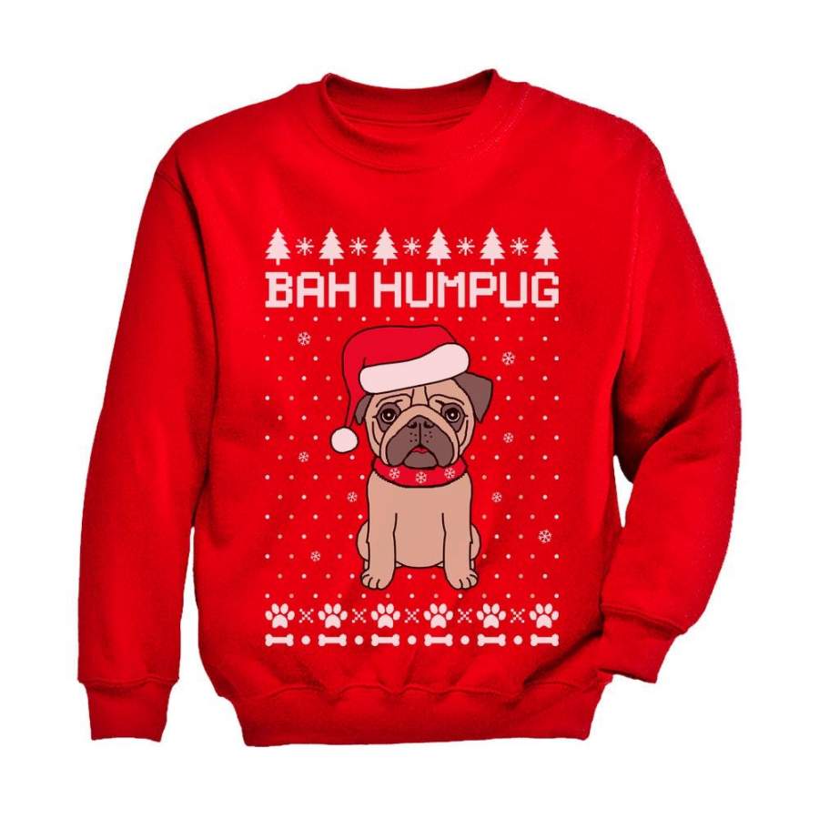 Bah Humpug Funny Ugly Christmas Puppy Pug Dog Youth Kids Sweatshirt