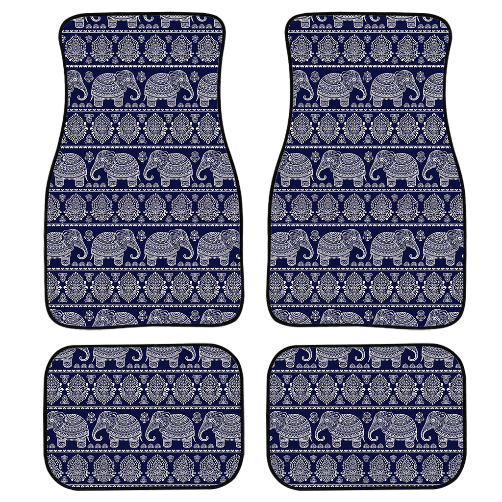 White And Blue Indian Elephant Print Front And Back Car Floor Mats, Front Car Mat