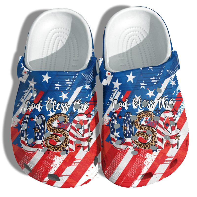 God Bless The Usa 4Th Of July Shoes Gift Women – Leopard Peace Love Us Proud America Flag Shoes Birthday Gift