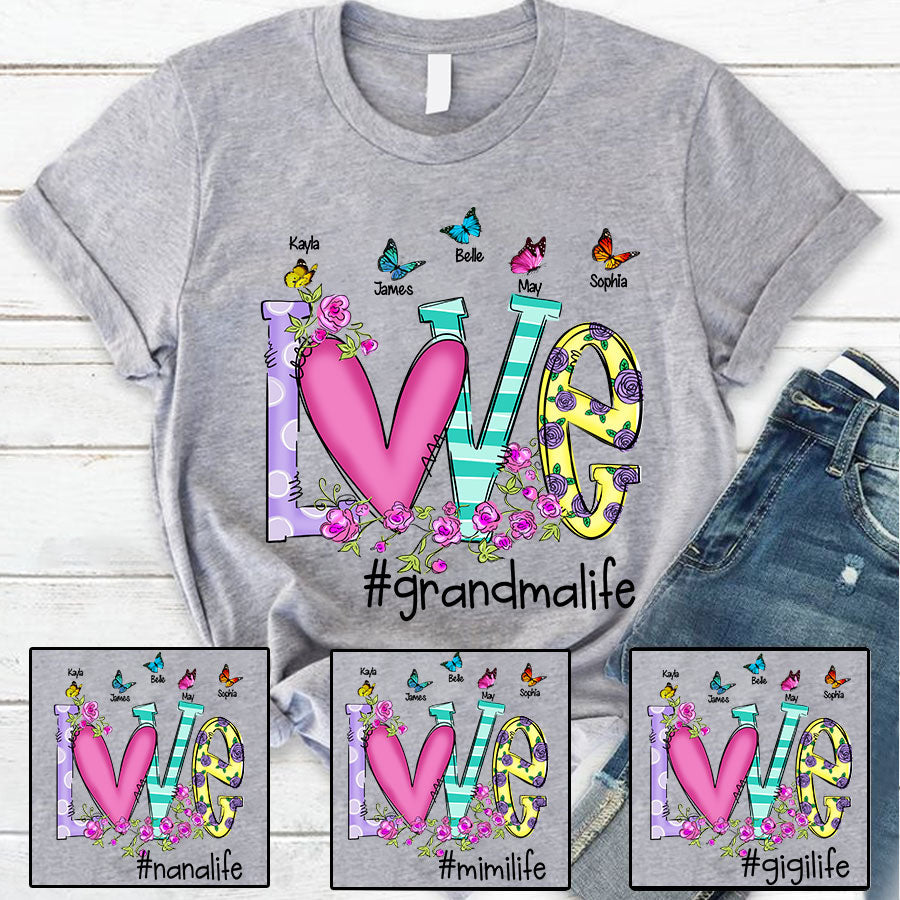 Love Grandma Flower Butterfly T-Shirt