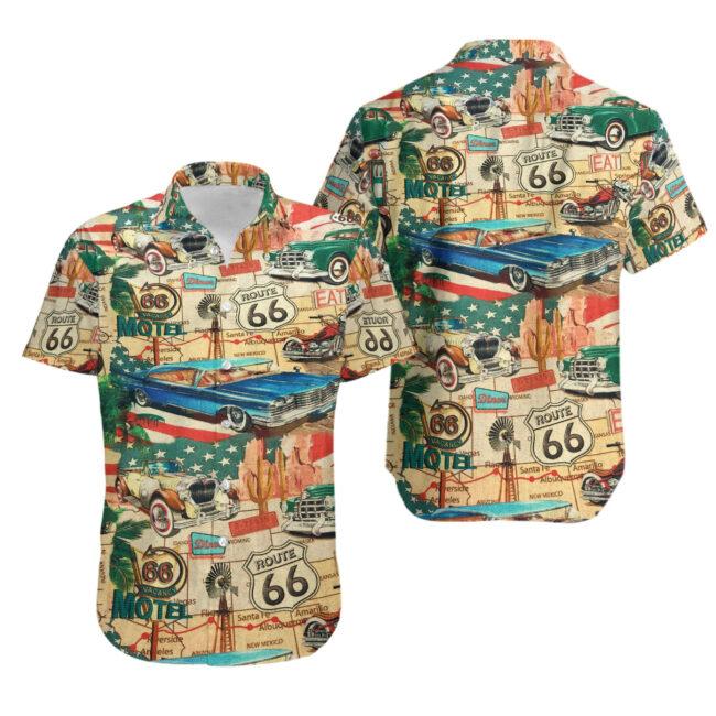 Vintage Cars Route 66 Hawaiian Shirt | Unisex | Adult | HW4380