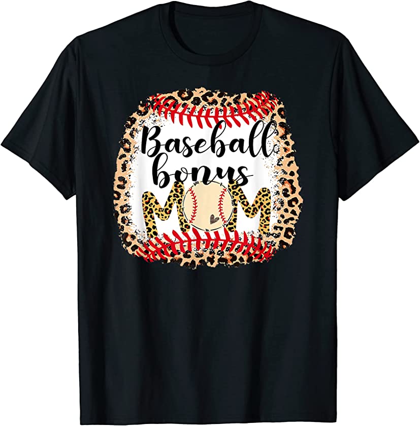 Baseball Bonus Mom Bleached Mom Life Leopard Mother’s Day T-Shirt