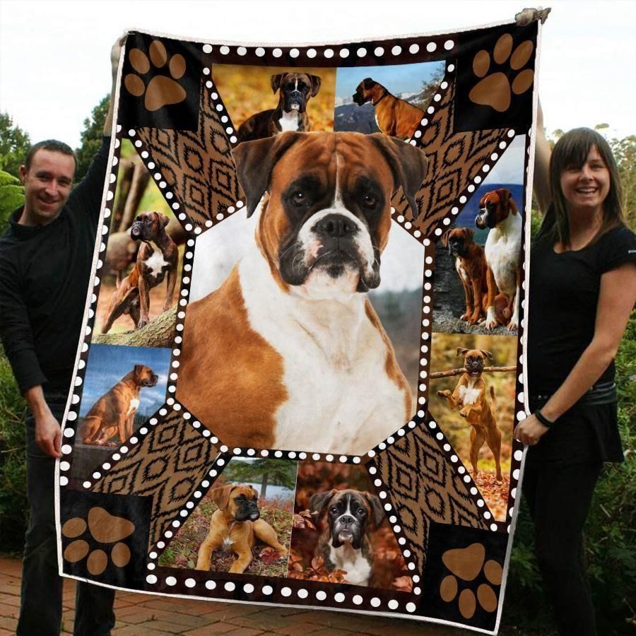 [Personalized Name] Boxer And Dog Paw Background Fleece Blanket, Sherpa Blanket, Gift For Aunt Gift For Parent, Family Member, Friends Gift, Christmas Gift, Home Decor, Home Living