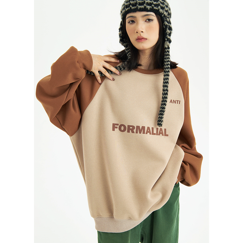 Women Khaki Sweatshirt Round Neck Letter Printing Fashion Hip Hop Oversize Leisure Loose Winter Thin Long Sleeves Pullover Tops alx