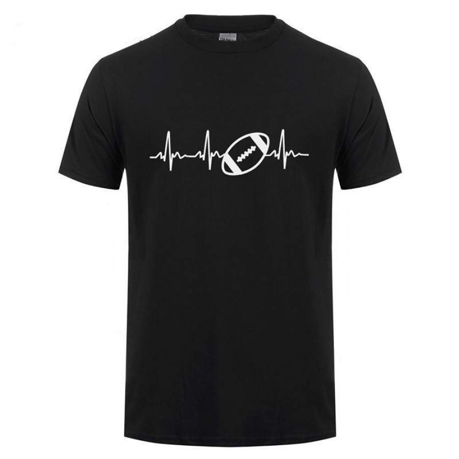Summer Heartbeat Of American Footballer T Shirt Men Short Sleeve Cotton Rugbyer Mans T-Shirt Tops Camisetas T Shirt(S-Xxxl)