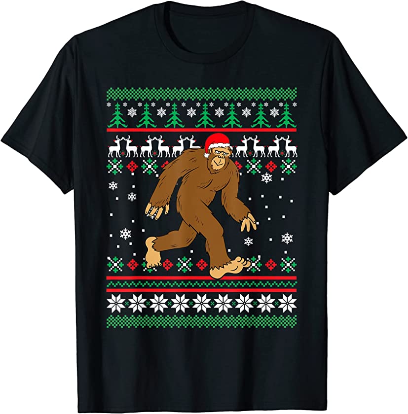 Bigfoot Santa Hat Funny UGLY Christmas Pajama Holiday Xmas T-Shirt