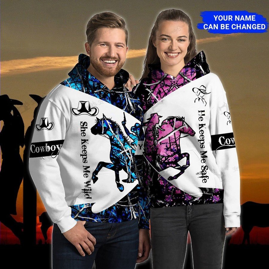 Cowboy Cowgirl Couple Wild Safe Custom Name Hoodie 3D