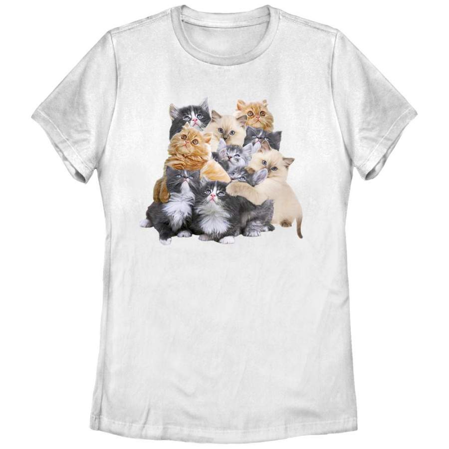 Lost Gods Women’s Cute Kitten Group Hug  T Shirt White