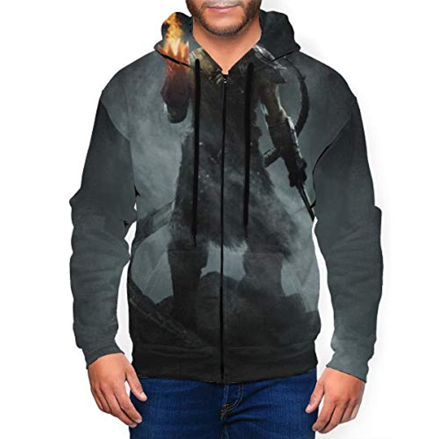 THE ELDER SCROLLS Hoodies – Skyrim Dragonborn Black Zip Up Drawstring Hoodie with Pocket