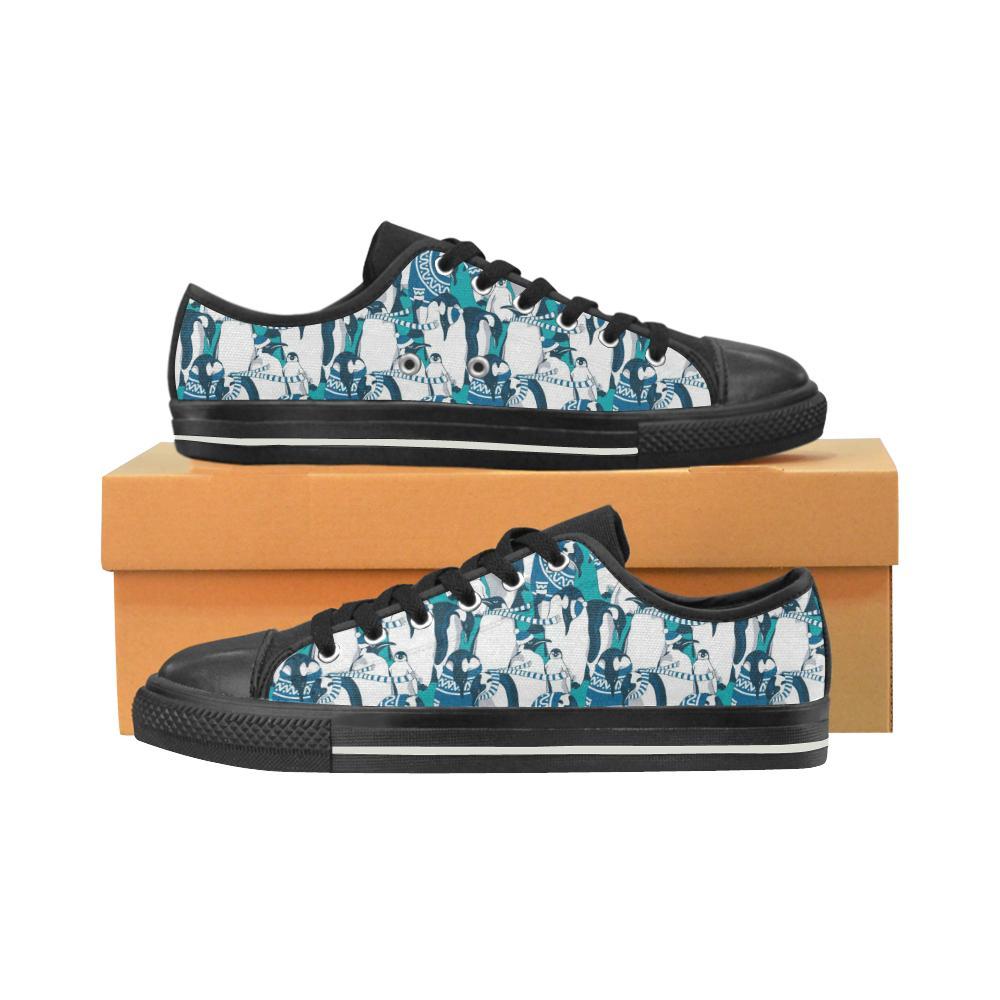 Penguin Pattern Kid’S Low Top Canvas Shoes Black