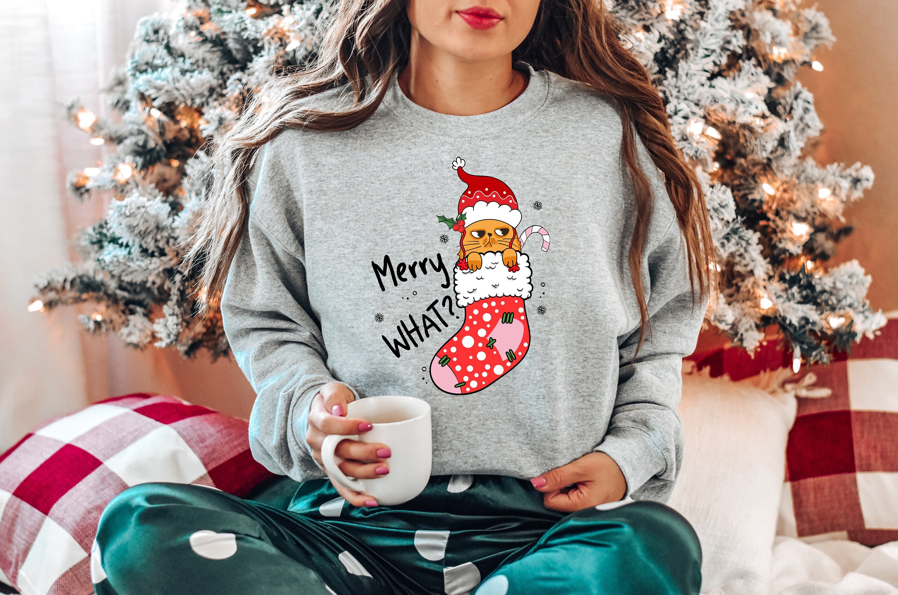 Funny Cat Christmas Sweatshirt, Christmas Cat Shirt, Cat Christmas Tree, Christmas Cat Sweatshirt, Christmas Gifts,Christmas Cat Mom Sweater