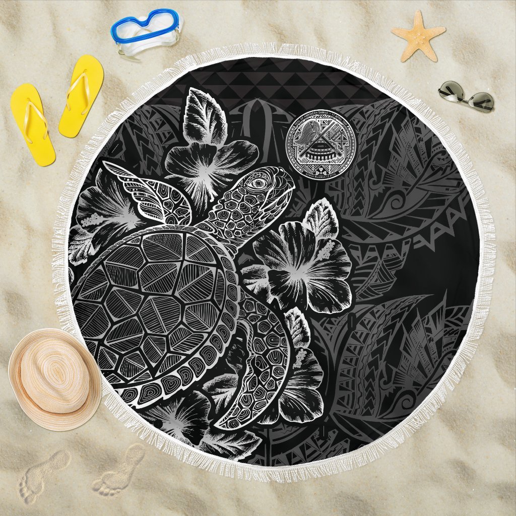 American Samoa Polynesia Beach Blanket Turtle Hibiscus Black – BN39