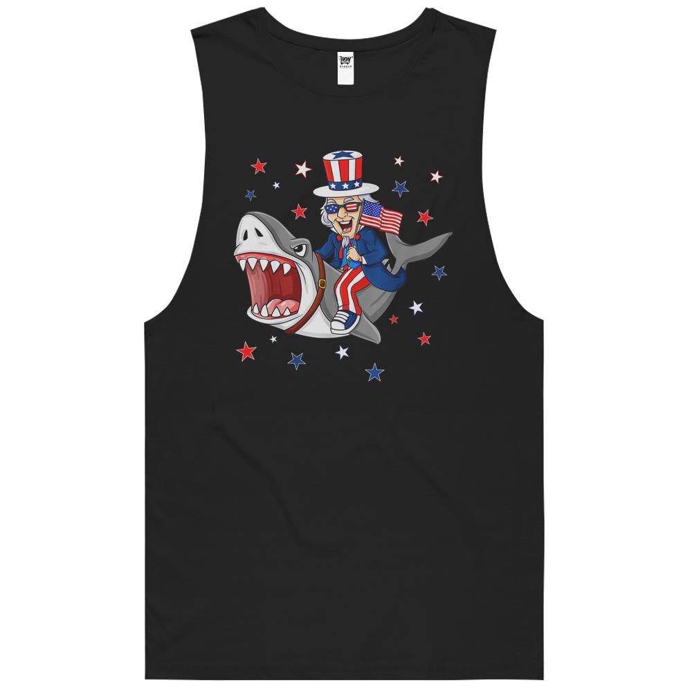 4Th July Shirts, Fourth Of July Tank Top, Patriotic Shirt Womens Men, Uncle Sam Riding Shark 4Th Of July Patriotic Boys Funny Tank Top