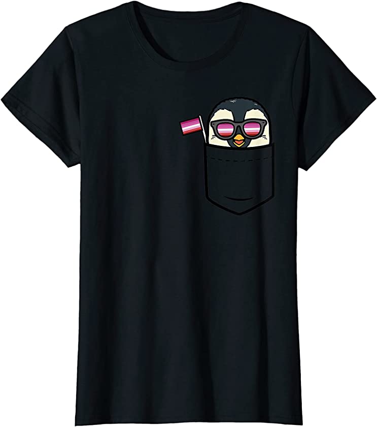 Womens Penguin Pocket Animal LGBT Lesbian Flag Gay Pride Ally T-Shirt