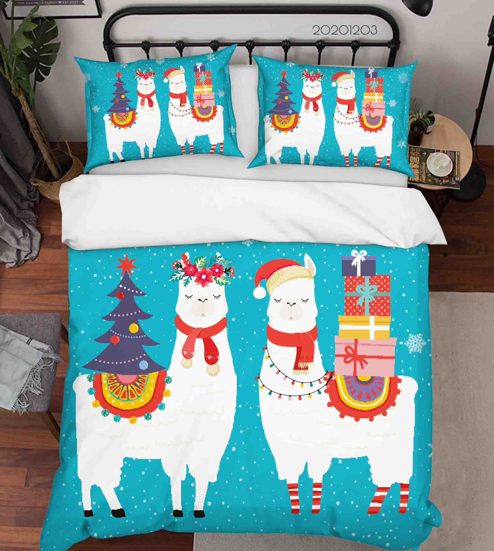 3D Christmas Tree Colorful Gift Alpaca Animal Plant Blue Quilt Cover Set Bedding Set Duvet Cover Pillowcases Lxl