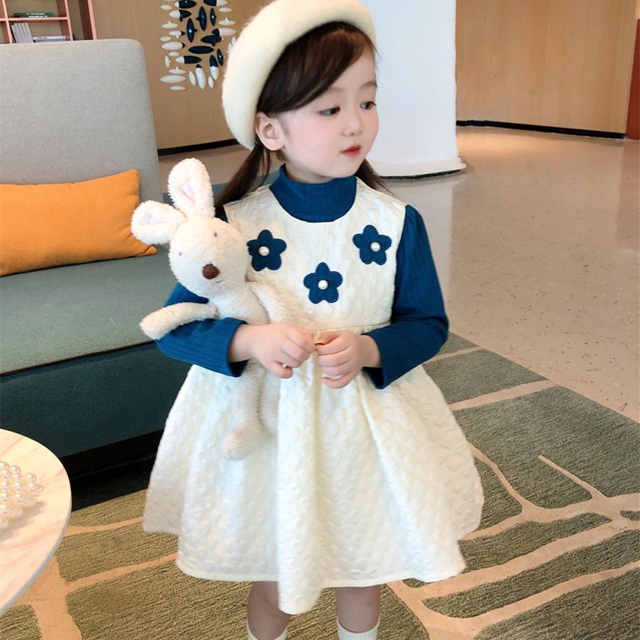 2022 Autumn/winter Girls Kids Suit Comfortable Cute Flowers Dress+sweaters Princess Baby 2pcs Clothes Sets Children Clothing alx