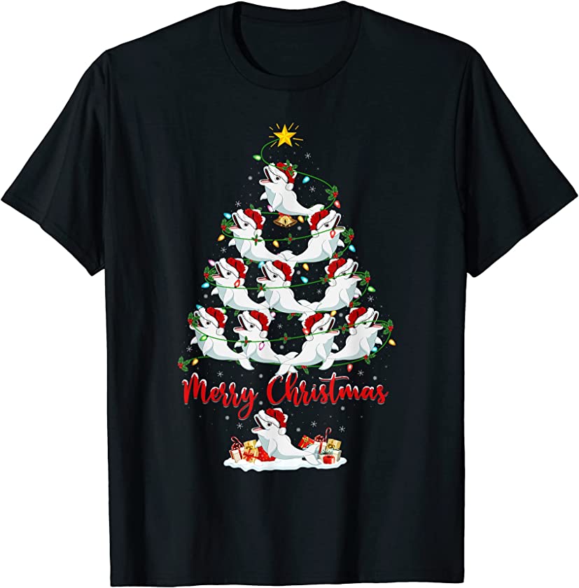 Beluga Whale Christmas Tree Lights Funny Beluga Whale Xmas T-Shirt