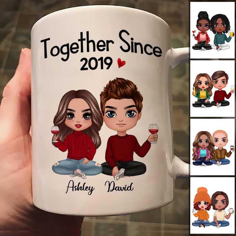 Doll Couple Sitting Valentine’S Day Gift For Him For Her Personalized Mug