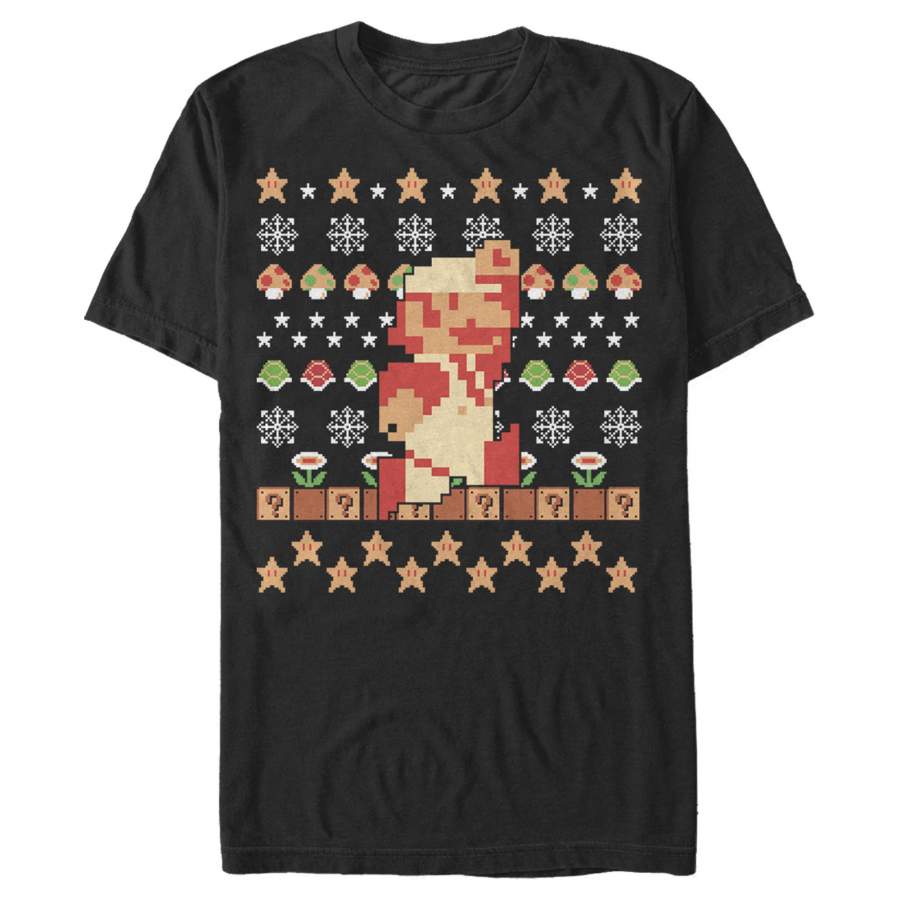 Nintendo Men’s Ugly Christmas Super Mario Pixel  T Shirt