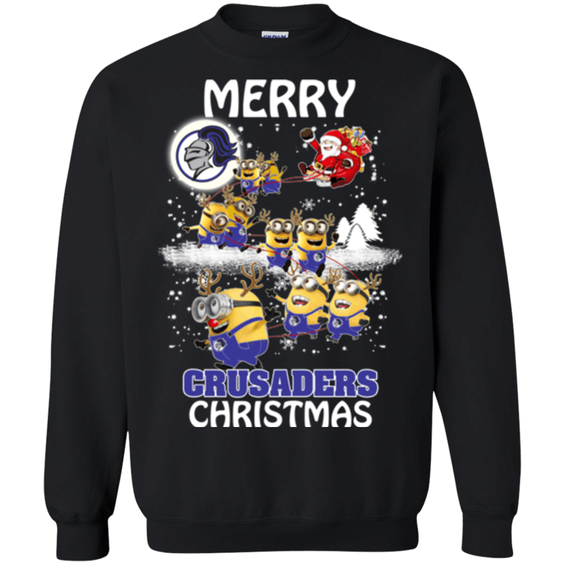 Excellent Holy Cross Crusaders Minion Ugly Christmas Sweater 2023S Santa Claus With Sleigh Hoodies Sweatshirts