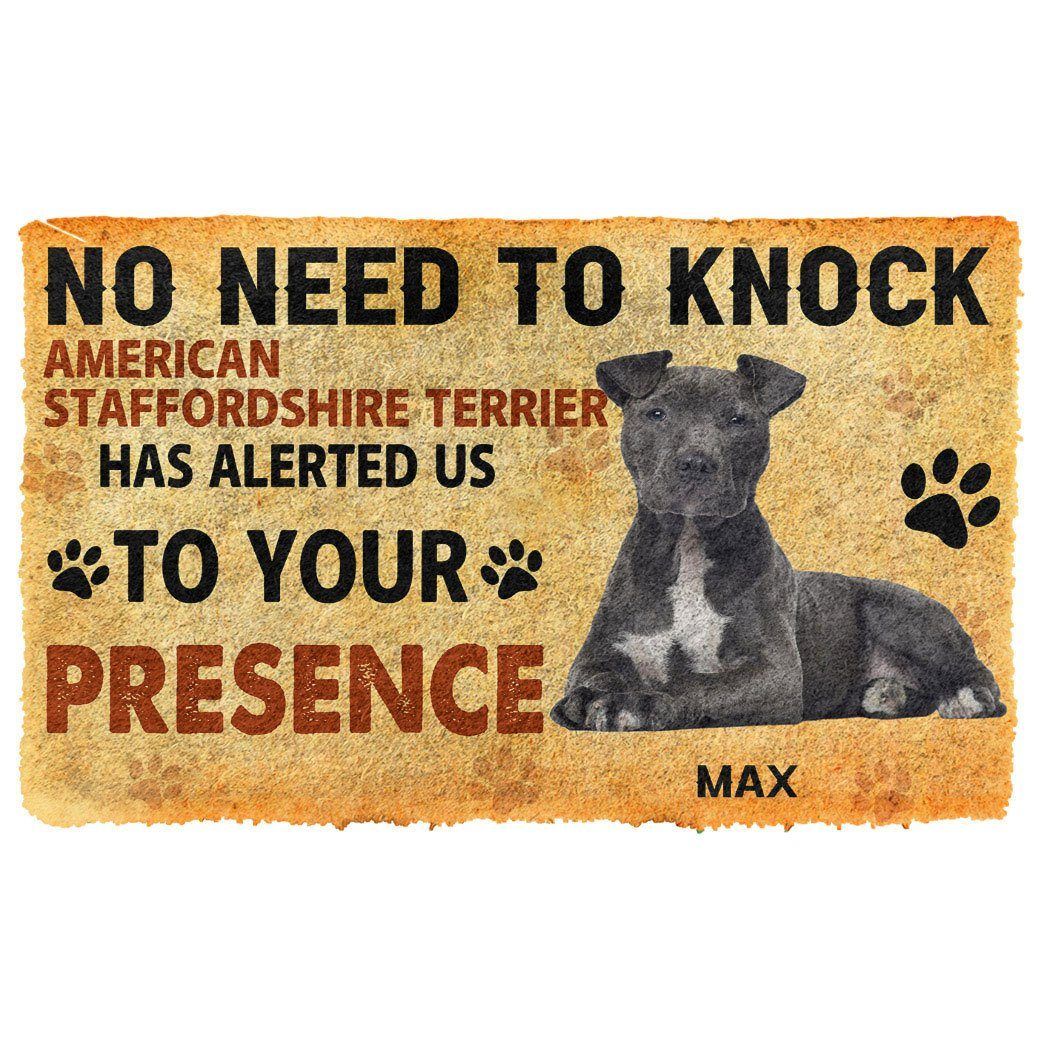 Gearhumans 3D No Need To Knock American Staffordshire Terrier Dog Custom Name Doormat