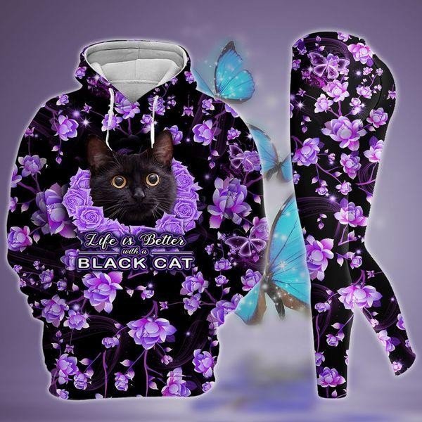 Life Is Better With A Black Cat 3D Hoodie Legging Set Combo