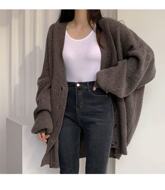 All-Match Winter Autumn Woman Solid Casual Knitted Cardigan Women’s Loose Soft Coat Button Warm Sweater Gentle Sexy Student alx