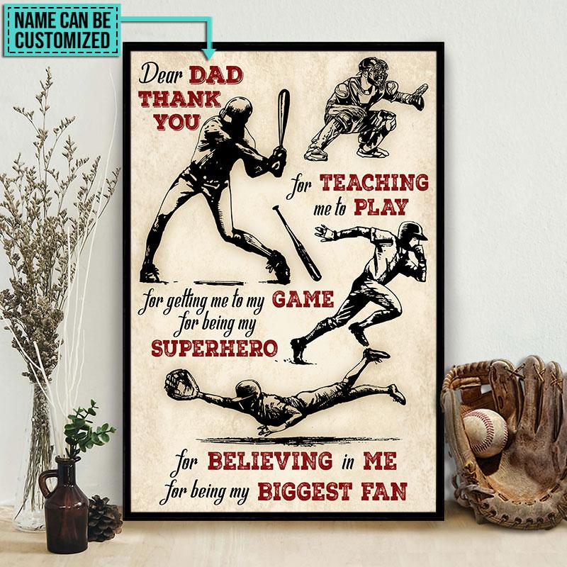 Personalized Baseball Dad Players Thank You Custom Poster - Poster Art ...