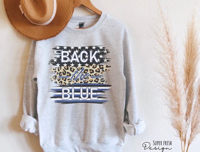 Back The Blue Sweatshirt, Police Wife Shirt, Police Support, Blue Line Shirt, Leopard Print, Police Gift, Police Flag, Law Enforcement Shirt