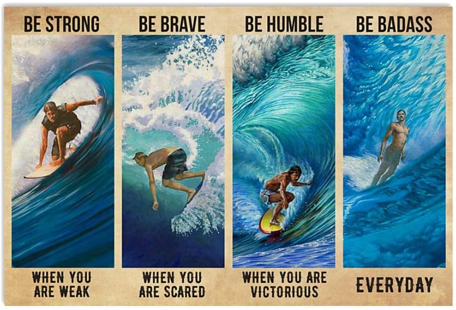 Vintage Surfer Be Baddass Be Brave When You Are Scared Poster Art Print      Home Decor Gift For Men Women Family Friend On Birthday Xmas